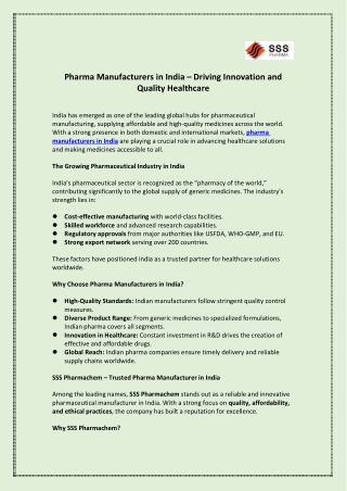Pharma Manufacturers in India – Driving Innovation and Quality Healthcare