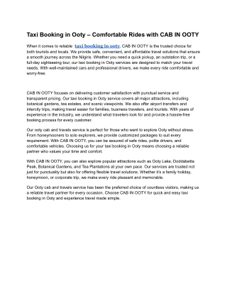 Taxi Booking in Ooty – Comfortable Rides with CAB IN OOTY (1)