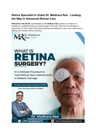 Retina Specialist In Dubai _ Dr. Madhava Rao
