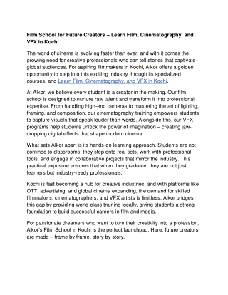 Film School for Future Creators – Learn Film, Cinematography, and VFX in Kochi