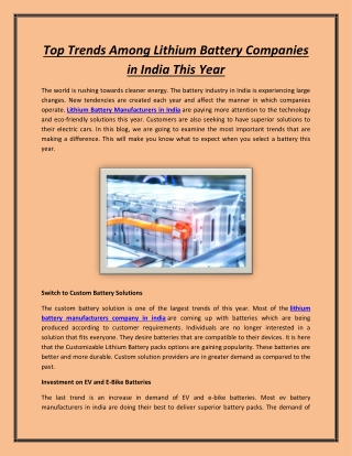 Top Trends Among Lithium Battery Companies in India This Year