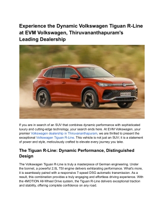 Experience the Dynamic Volkswagen Tiguan R-Line at EVM Volkswagen, Thiruvananthapuram's Leading Dealership