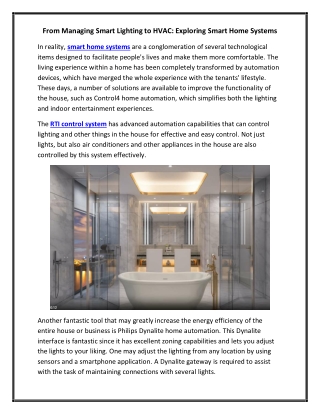 From Managing Smart Lighting to HVAC Exploring Smart Home Systems