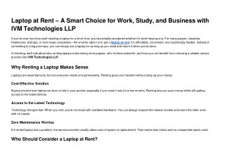 Laptop at Rent A Smart Choice for Work, Study, and Business with IVM Technologies LLP