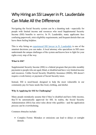 Why Hiring an SSI Lawyer in Ft. Lauderdale Can Make All the Difference