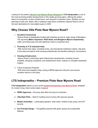 Villa plots in Mysore Road Bangalore