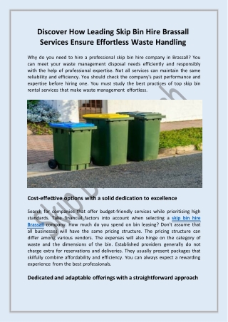 Discover How Leading Skip Bin Hire Brassall Services Ensure Effortless Waste Han