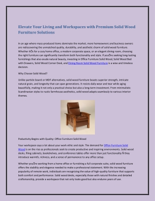 Elevate Your Living and Workspaces with Premium Solid Wood Furniture Solutions
