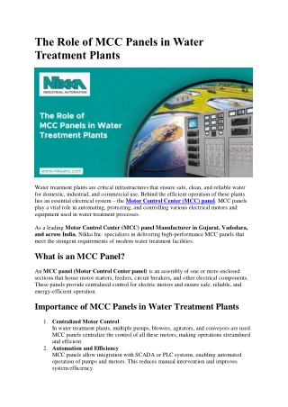 The Role of MCC Panels in Water Treatment Plants