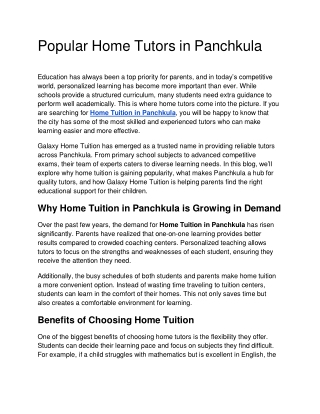 Popular Home Tutors in Panchkula