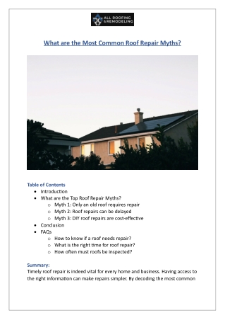 Debunking Common Roof Repair Myths | All Roofing