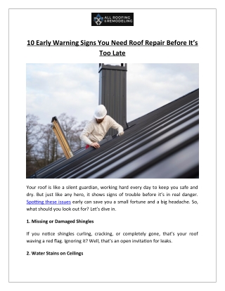 Emergency Roof Repair Signs  Pearland, TX Contractors  All Roofing