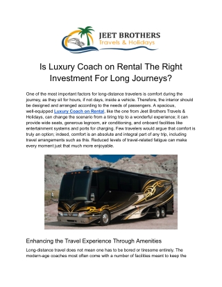 Is Luxury Coach on Rental The Right Investment For Long Journeys