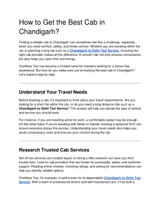 How to Get the Best Cab in Chandigarh