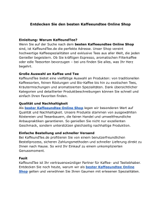 Entdecken Sie den besten Kaffeeundtee Online Shop