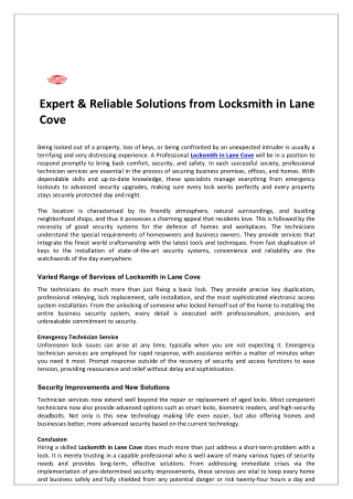 Expert & Reliable Solutions from Locksmith in Lane Cove
