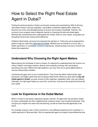 How to Select the Right Real Estate Agent in Dubai