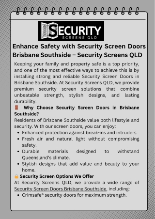 Enhance Safety with Security Screen Doors Brisbane Southside – Security Screens QLD