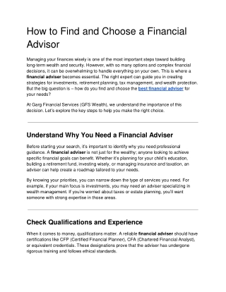 How to Find and Choose a Financial Advisor