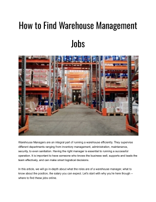 How to Find Warehouse Management Jobs