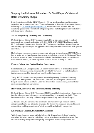 Dr. Sunil Kapoor Bhopal RKDF – Chairman RKDF Group