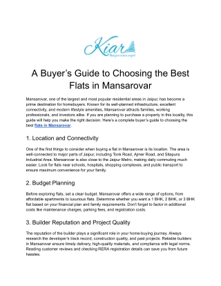 A Buyer’s Guide to Choosing the Best Flats in Mansarovar