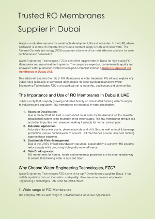 Trusted RO Membranes Supplier in Dubai