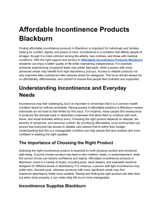 Affordable Incontinence Products Blackburn
