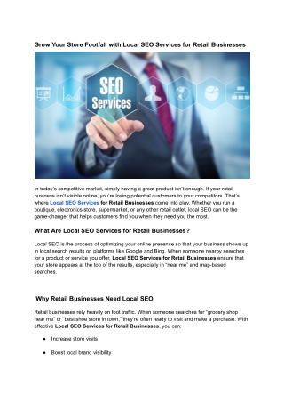 Grow Your Store Footfall with Local SEO Services for Retail Businesses