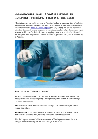 Understanding Roux‑Y Gastric Bypass in Pakistan