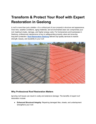 Expert Roof Restoration Geelong – Protect & Renew Your Roof