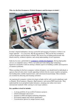 Who Are the Best Ecommerce Website Designers and Developers in India