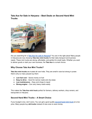 Tata Ace for Sale in Haryana – Best Deals on Second Hand Mini Trucks