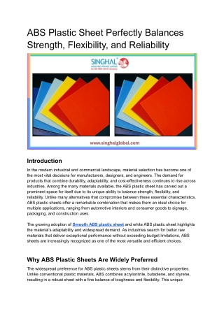 ABS Plastic Sheet Perfectly Balances Strength, Flexibility, and Reliability