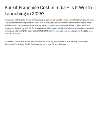 Blinkit Franchise Cost in India – Is It Worth Launching in 2025