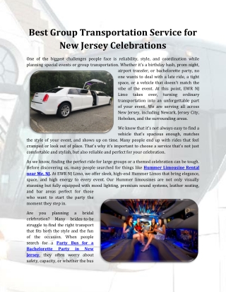 Best Group Transportation Service for New Jersey Celebrations