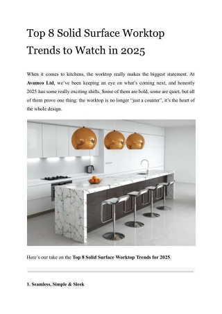 Top 8 Solid Surface Worktop Trends to Watch in 2025