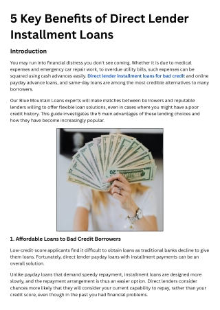 5 Key Benefits of Direct Lender Installment Loans