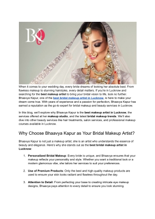 Best Bridal Makeup Artist in Lucknow for Your Glamorous Bridal Look