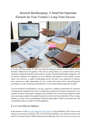 Houston Bookkeeping: A Small but Important Element for Your Venture’s Long-Term