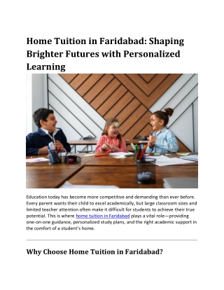 Home Tuition in Faridabad: Shaping Brighter Futures with Personalized Learning
