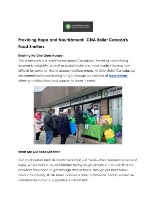 ICNA Relief Canada: Food Shelters Supporting Communities Nationwide