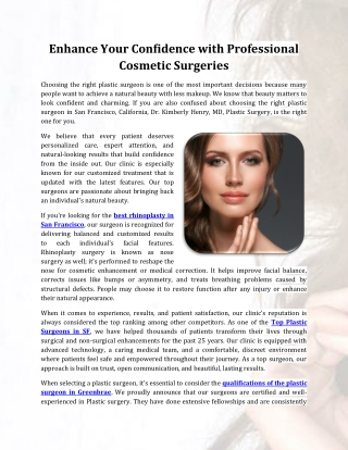 Enhance Your Confidence with Professional Cosmetic Surgeries