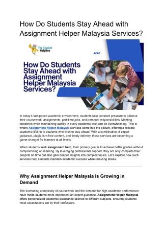 How Do Students Stay Ahead with Assignment Helper Malaysia Services