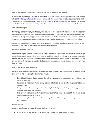 Myotherapy & Remedial Massage Brunswick & Yea at Advanced Myotherapy