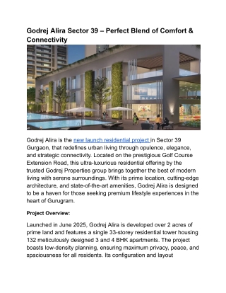 Godrej Alira Sector 39 – Perfect Blend of Comfort & Connectivity