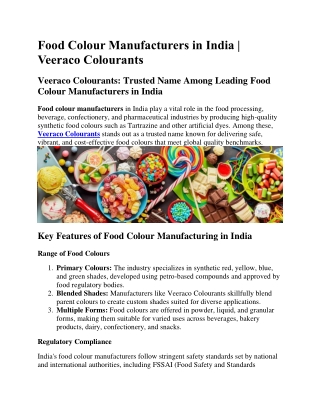 Food Colour Manufacturers in India  Veeraco Colourants