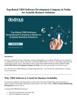 Top-Rated CRM Software Development Company in Noida for Scalable Business Soluti