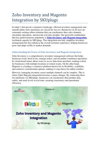 Zoho Inventory and Magento Integration by SKUplugs