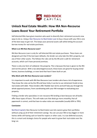 Unlock Real Estate Wealth: How IRA Non-Recourse Loans Boost Your Retirement Port